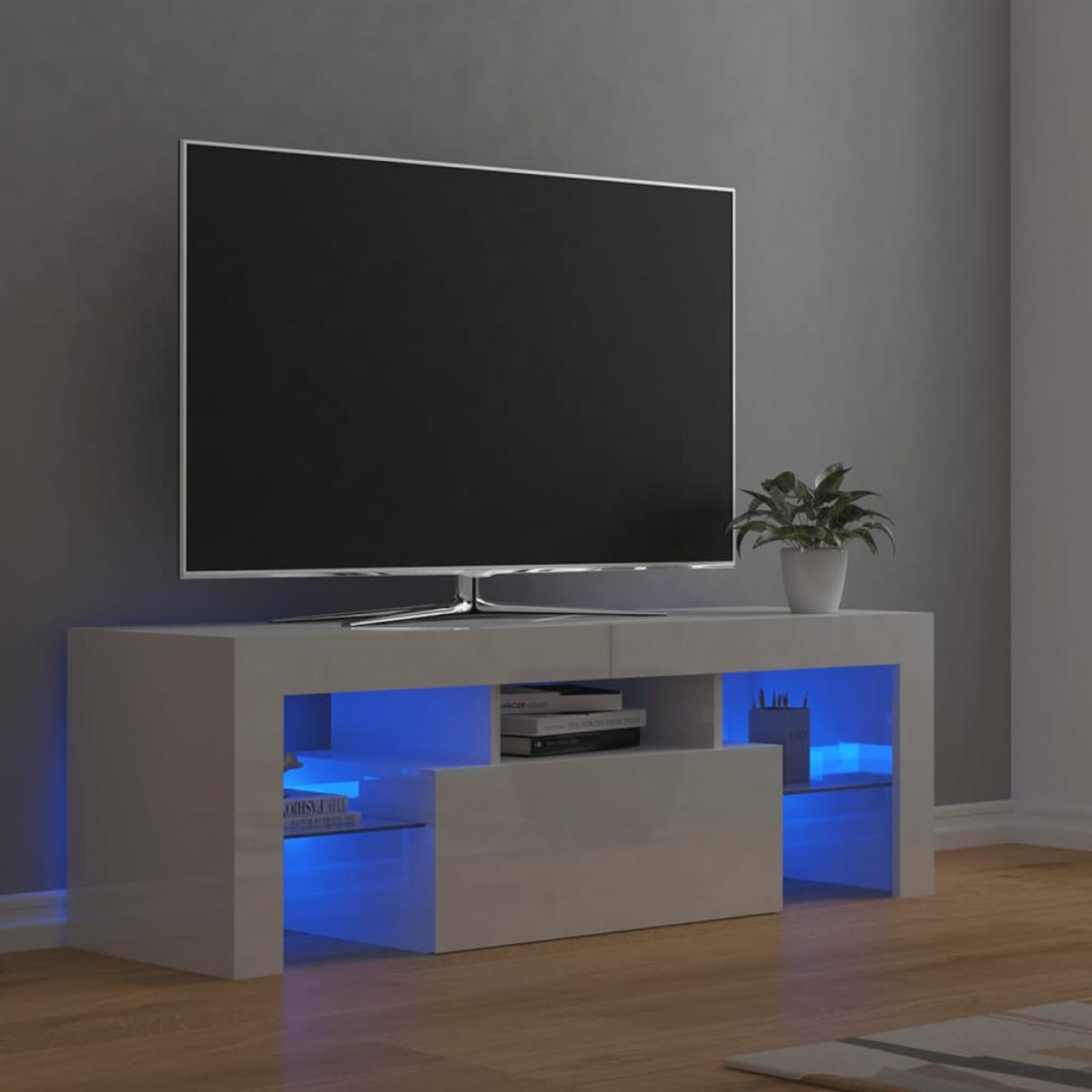 Mueble de TV con luces LED blanco brillante 120x35x40 cm