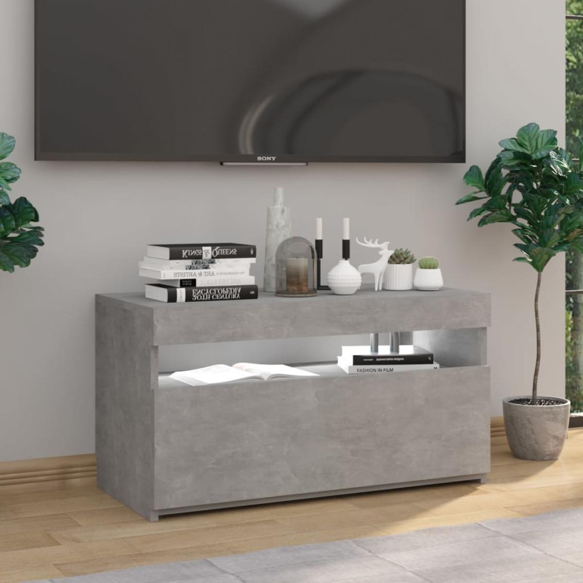 Mueble de TV con luces LED gris hormigón 75x35x40 cm