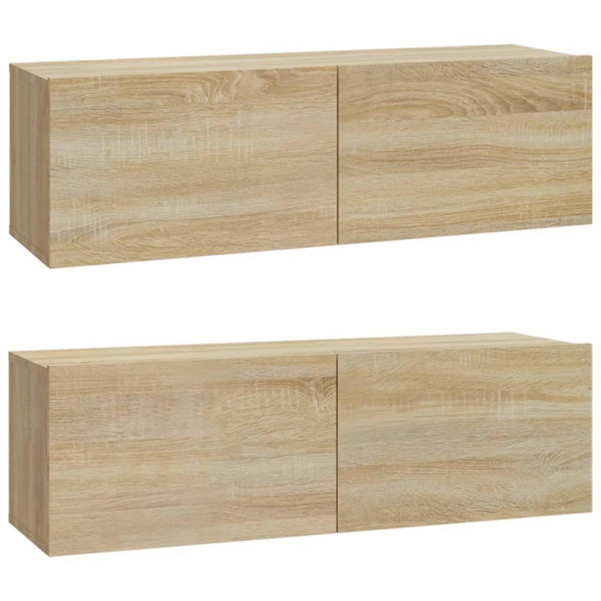 Muebles TV de pared 2 uds madera ingeniería roble 100x30x30 cm