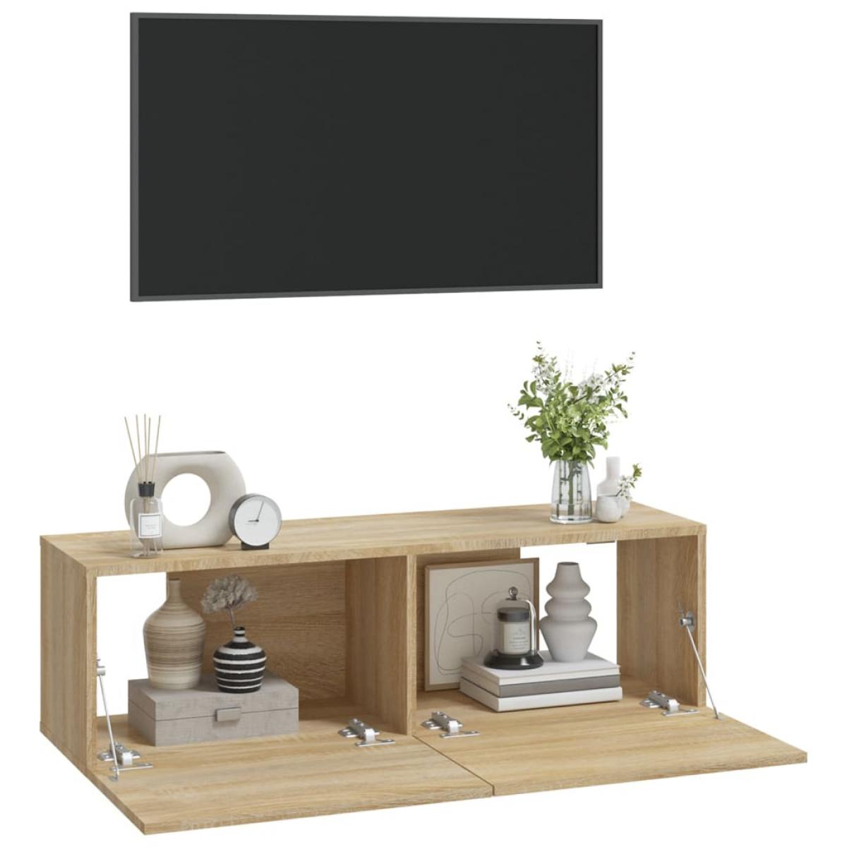 Muebles TV de pared 2 uds madera ingeniería roble 100x30x30 cm