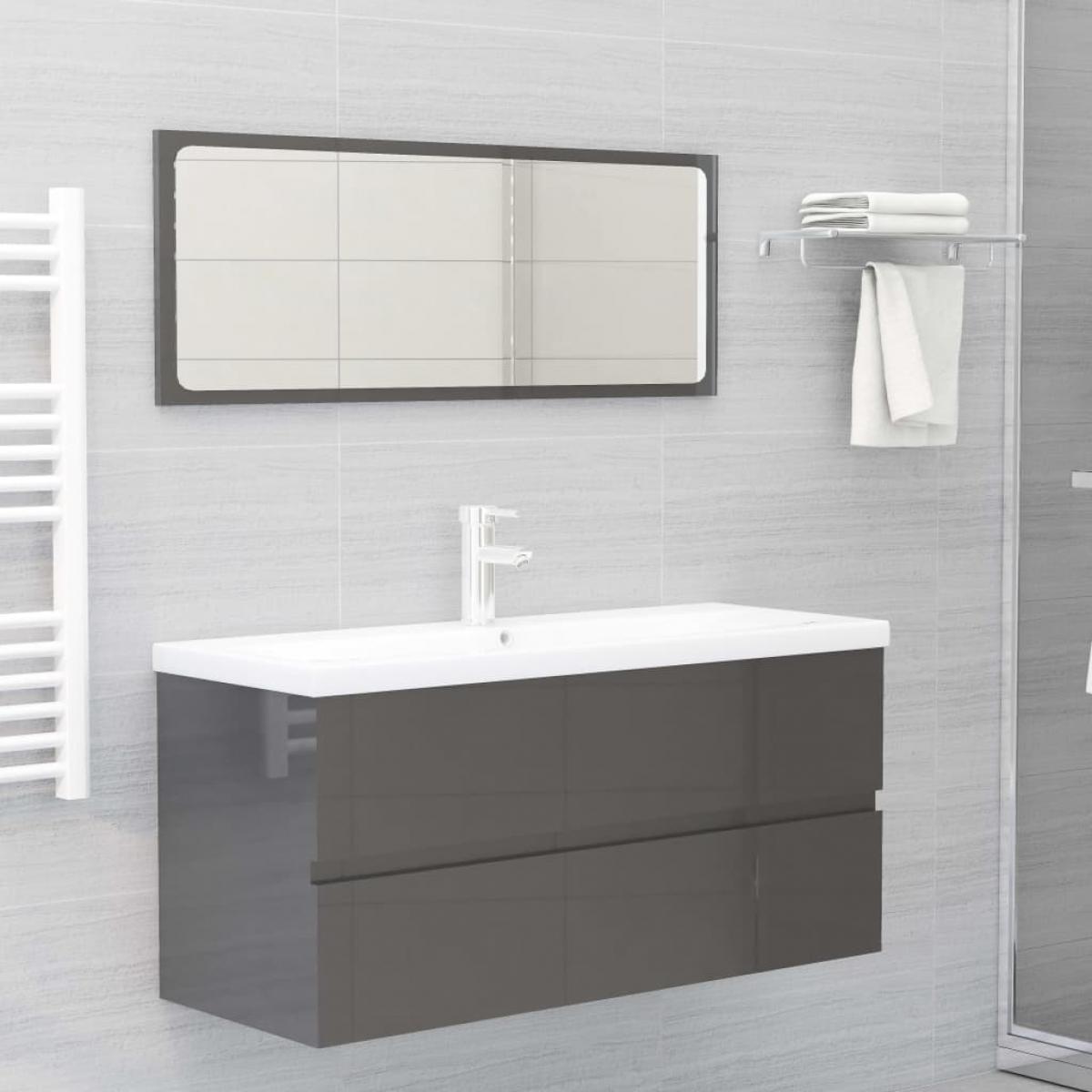 Conjunto de muebles de baño 2 piezas aglomerado gris brillante
