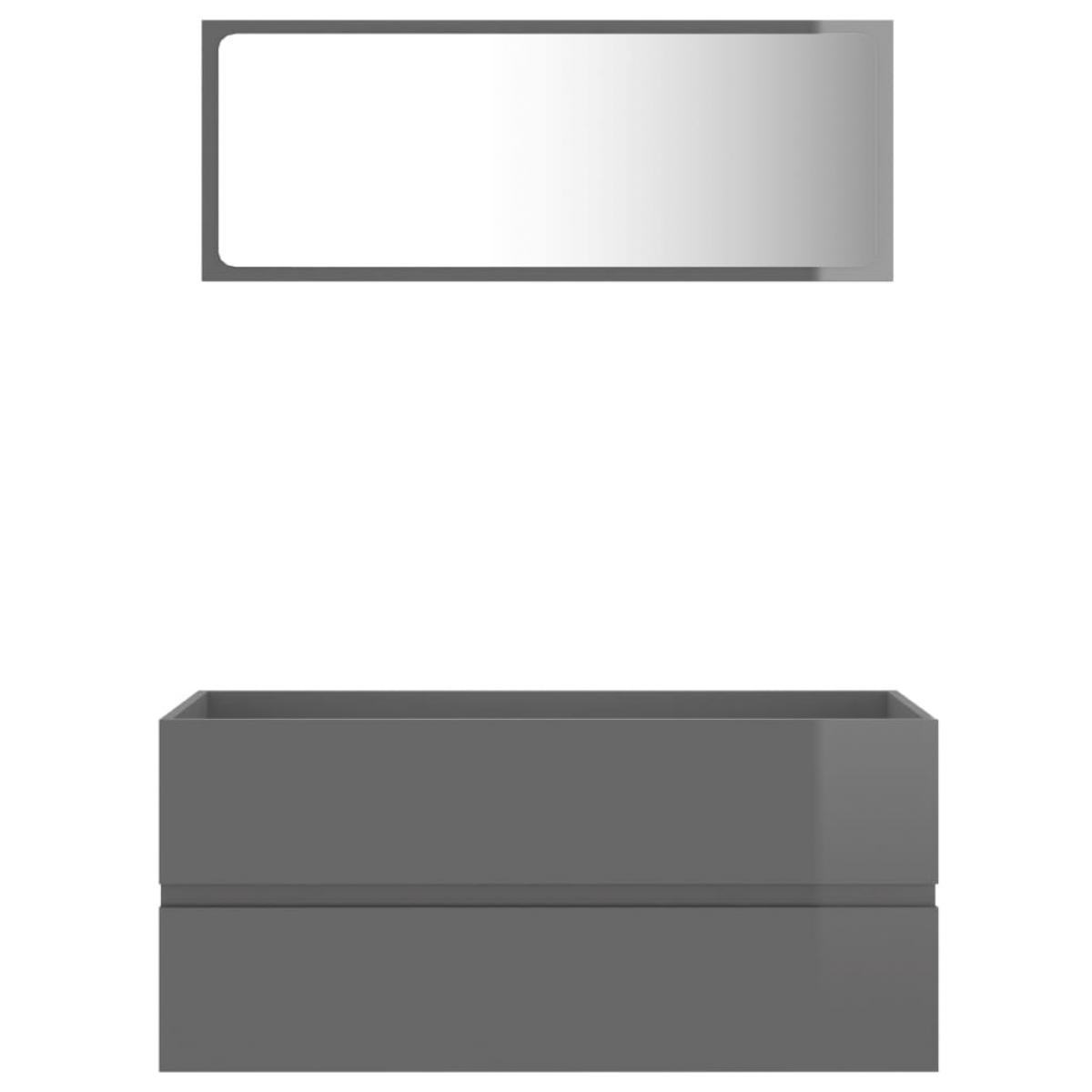 Conjunto de muebles de baño 2 piezas aglomerado gris brillante