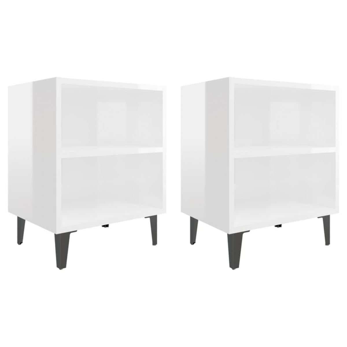 Mesitas de noche patas metal 2 uds blanco brillo 40x30x50 cm