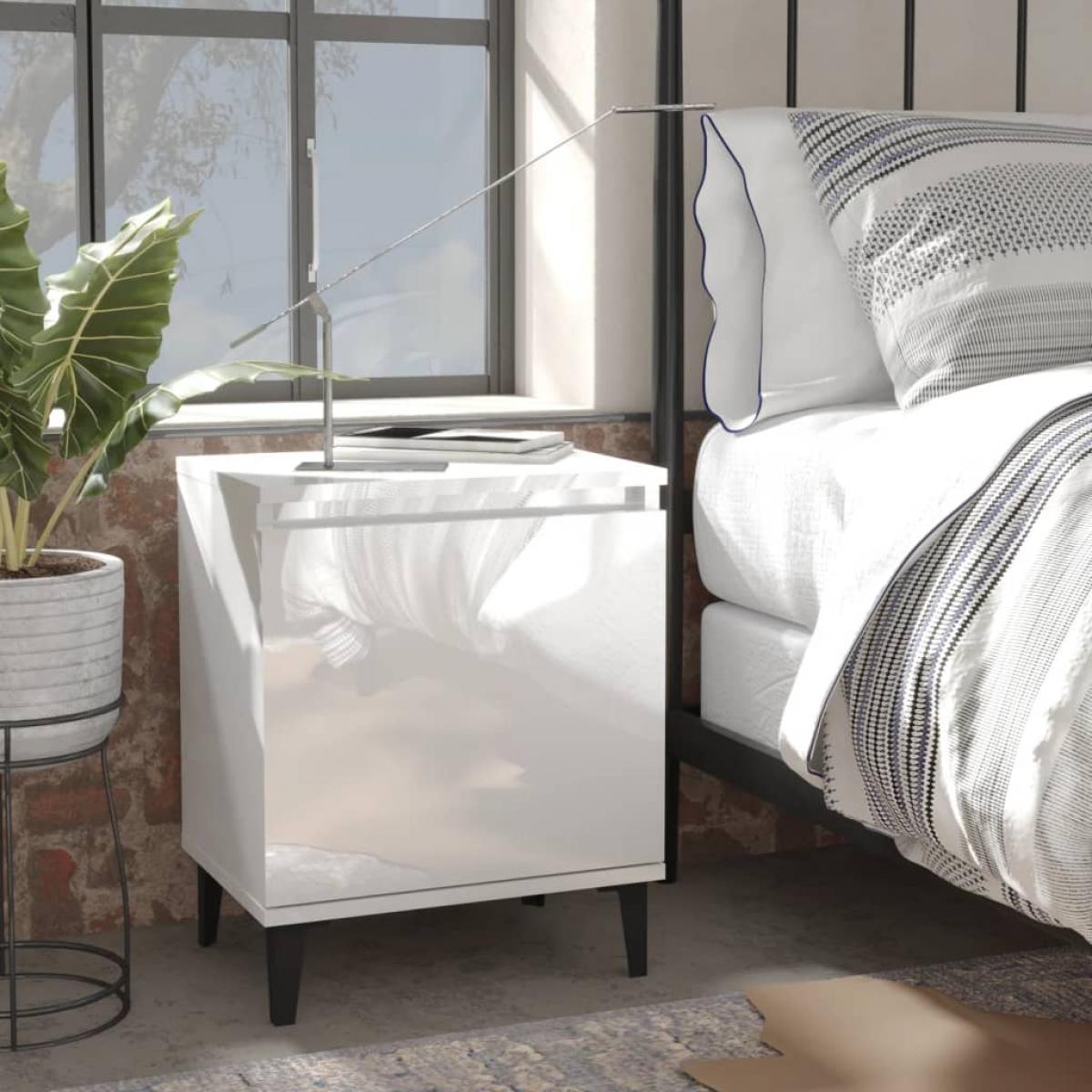 Mesitas de noche patas metal 2 uds blanco brillante 40x30x50 cm