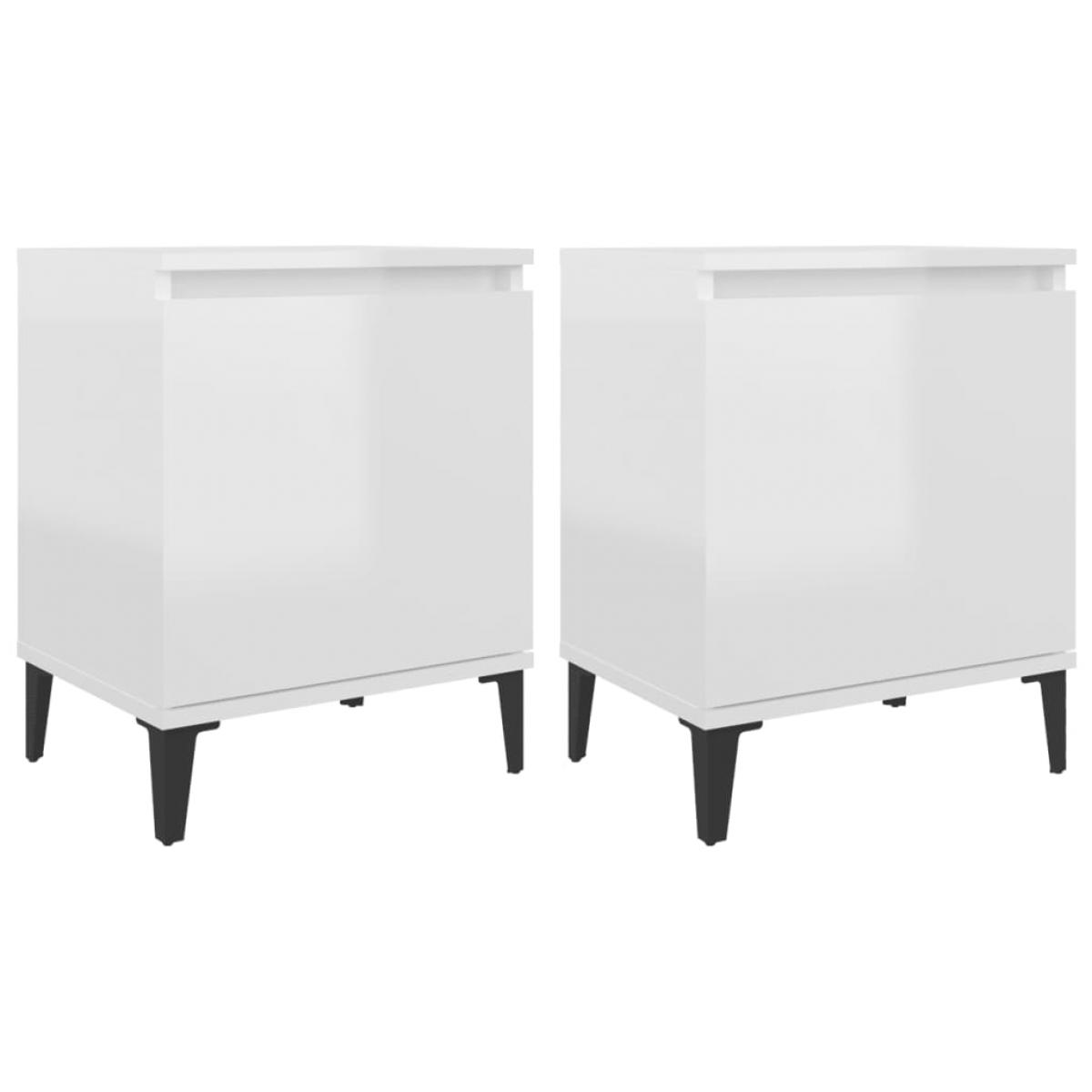 Mesitas de noche patas metal 2 uds blanco brillante 40x30x50 cm
