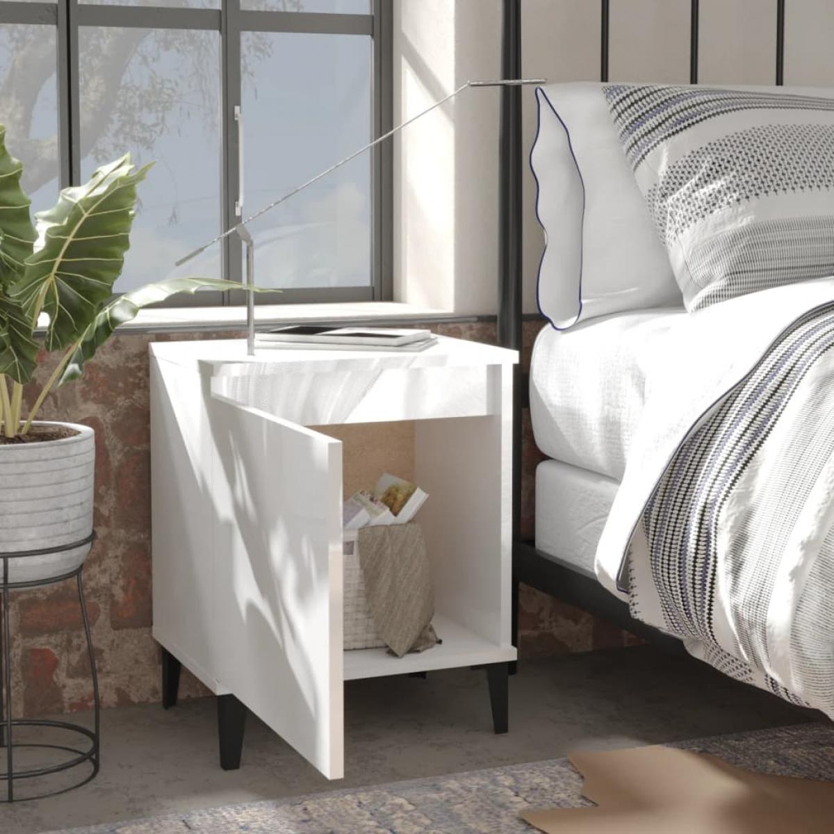 Mesitas de noche patas metal 2 uds blanco brillante 40x30x50 cm