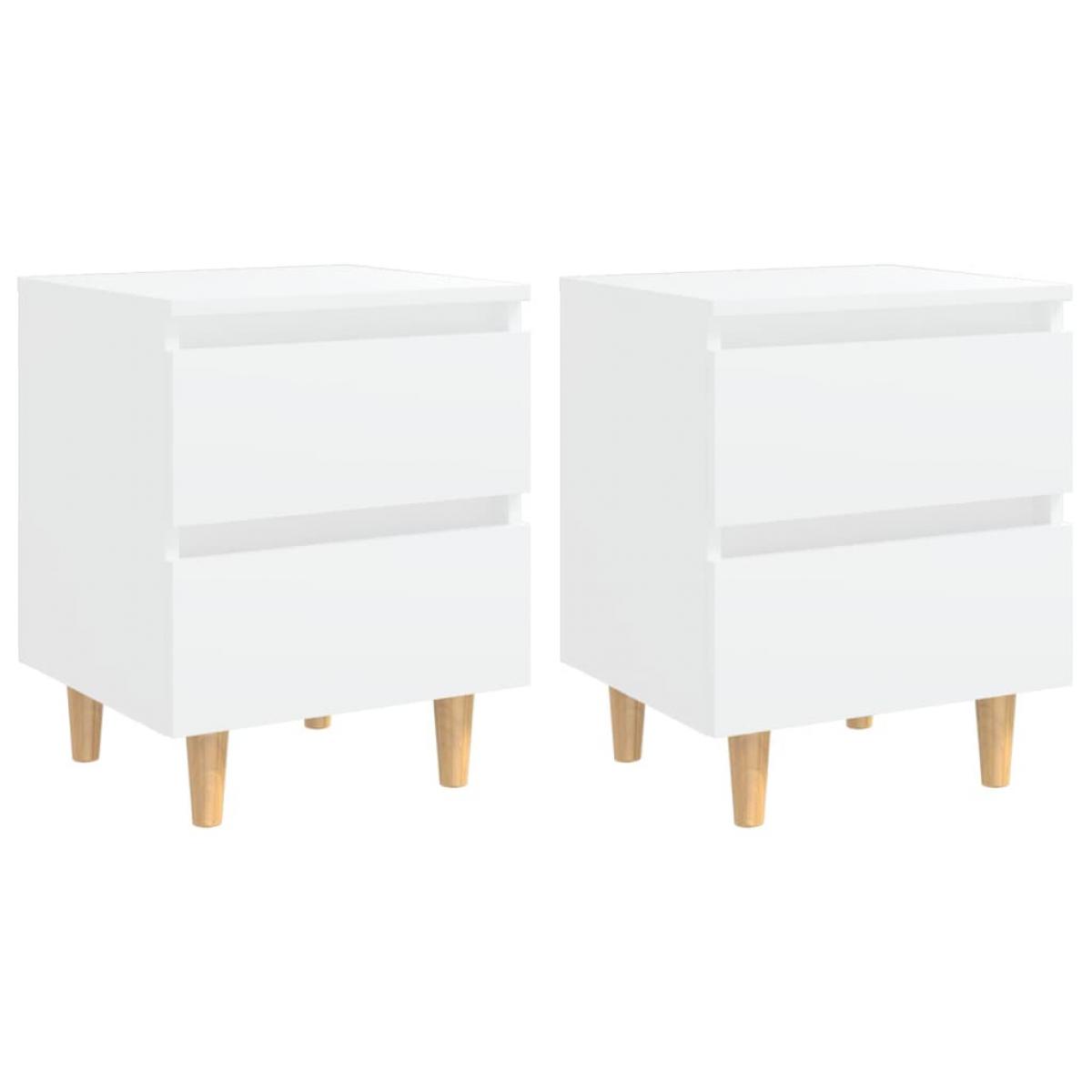 Mesitas de noche 2 uds patas madera maciza blanco 40x35x50 cm