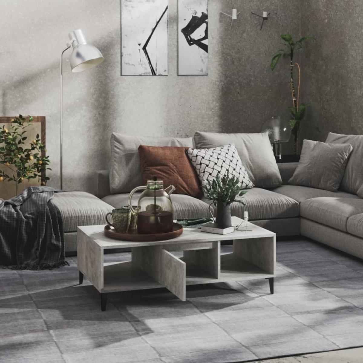 Mesa centro madera contrachapada gris hormigón 103,5x60x35 cm