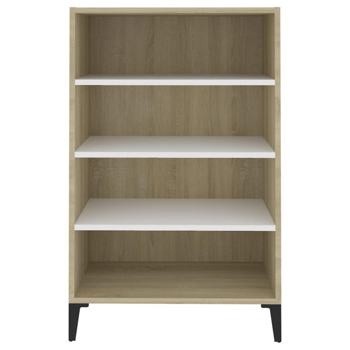 Aparador madera contrachapada blanco y roble Sonoma 57x35x90 cm