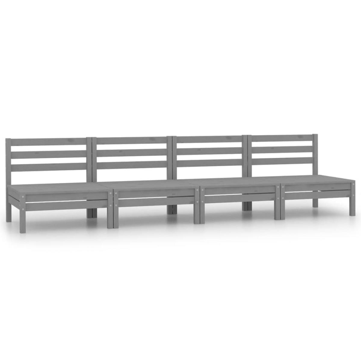 Sofá central de jardín 4 uds gris madera maciza de pino