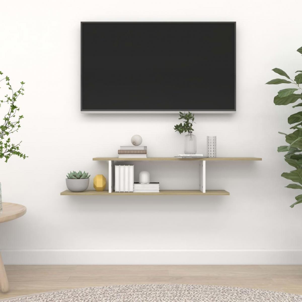 Estante de pared de TV aglomerado blanco y Sonoma 125x18x23 cm