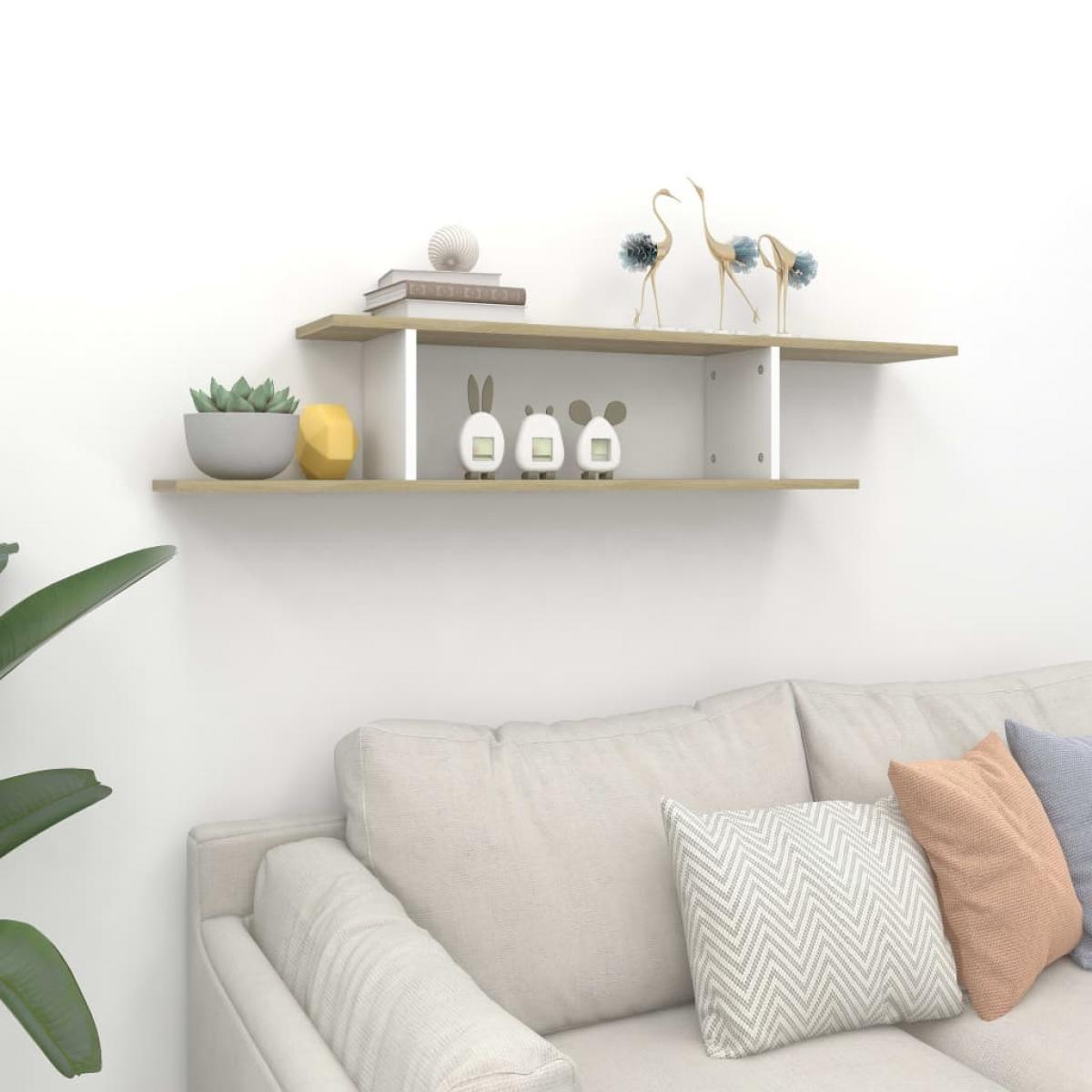 Estante de pared de TV aglomerado blanco y Sonoma 125x18x23 cm
