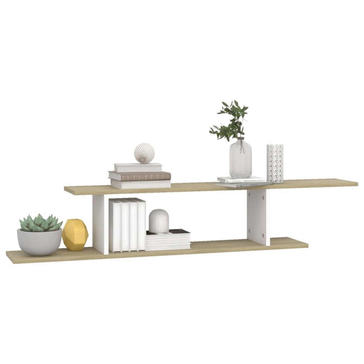 Estante de pared de TV aglomerado blanco y Sonoma 125x18x23 cm