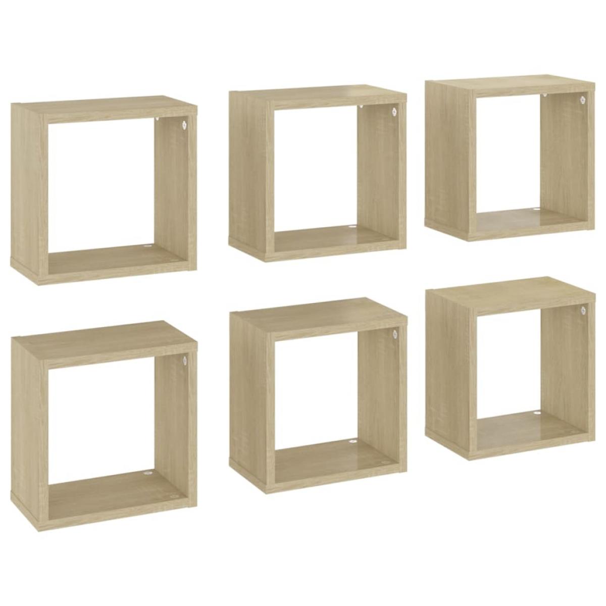 Estantes de cubo de pared 6 uds color roble 26x15x26 cm