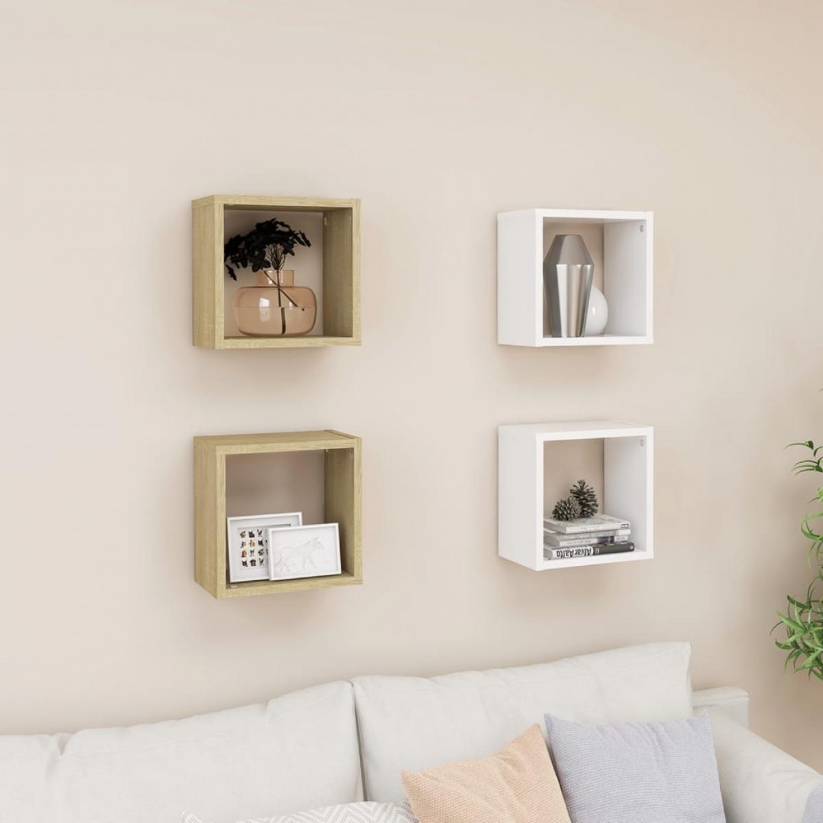 Estantes de cubo de pared 4 uds blanco roble 26x15x26 cm