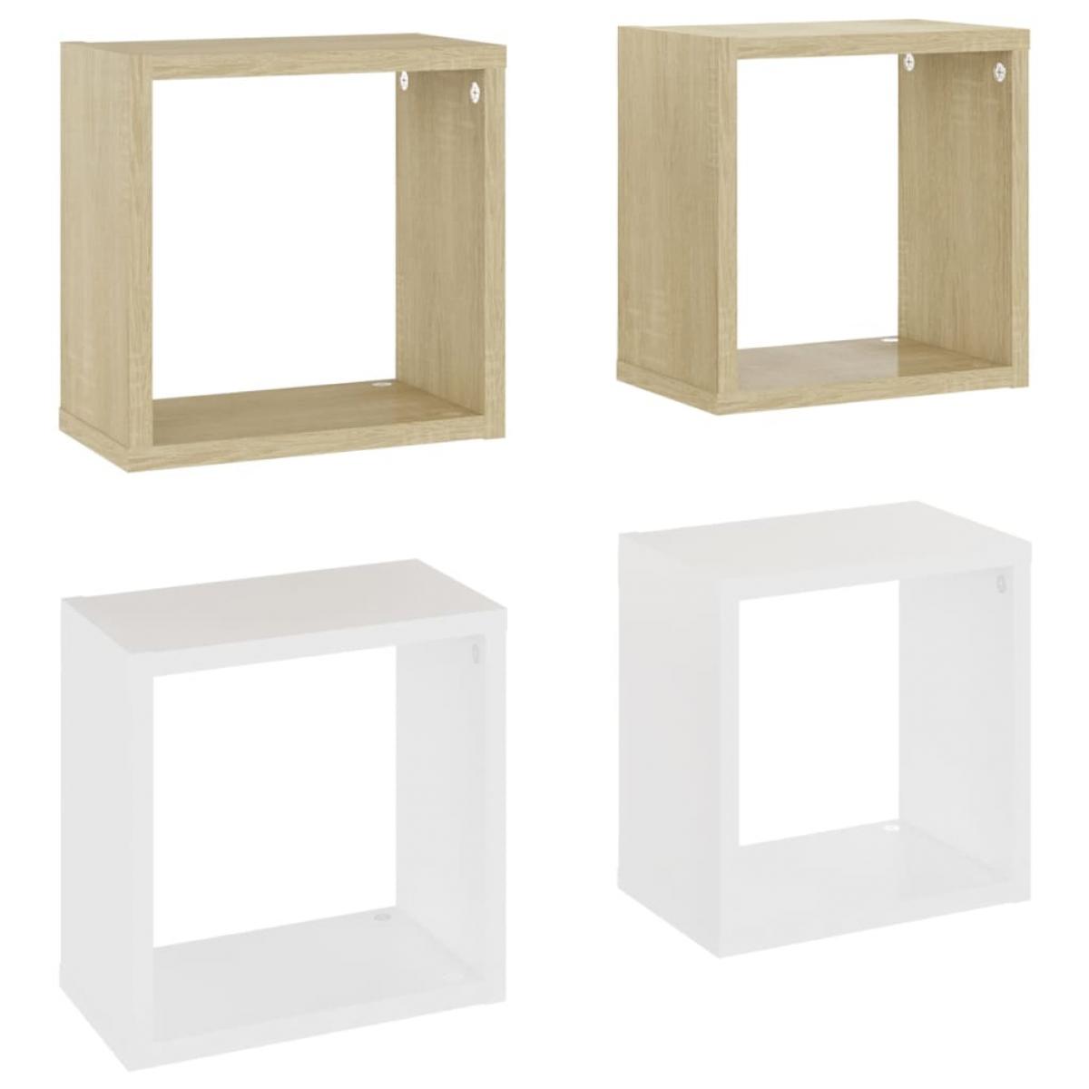 Estantes de cubo de pared 4 uds blanco roble 26x15x26 cm