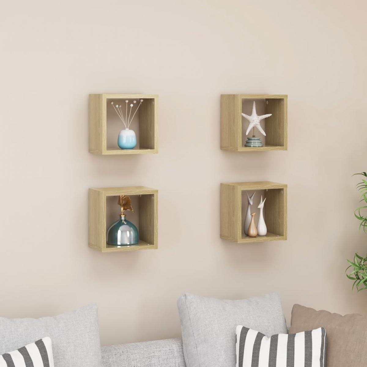Estantes de cubo de pared 4 uds color roble 22x15x22 cm