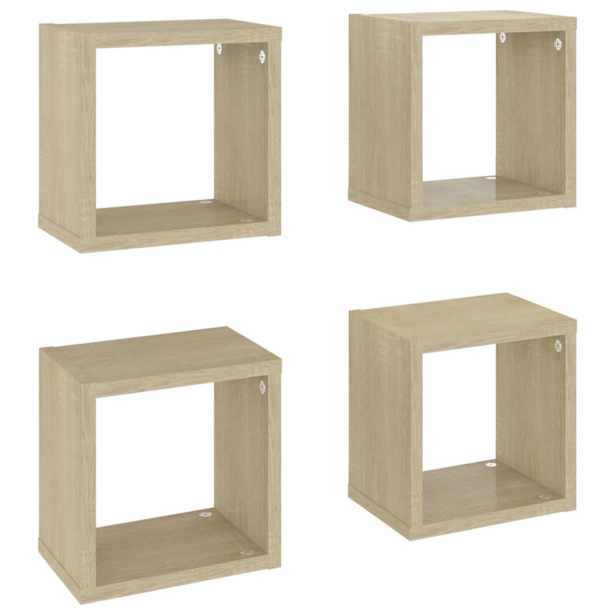 Estantes de cubo de pared 4 uds color roble 22x15x22 cm