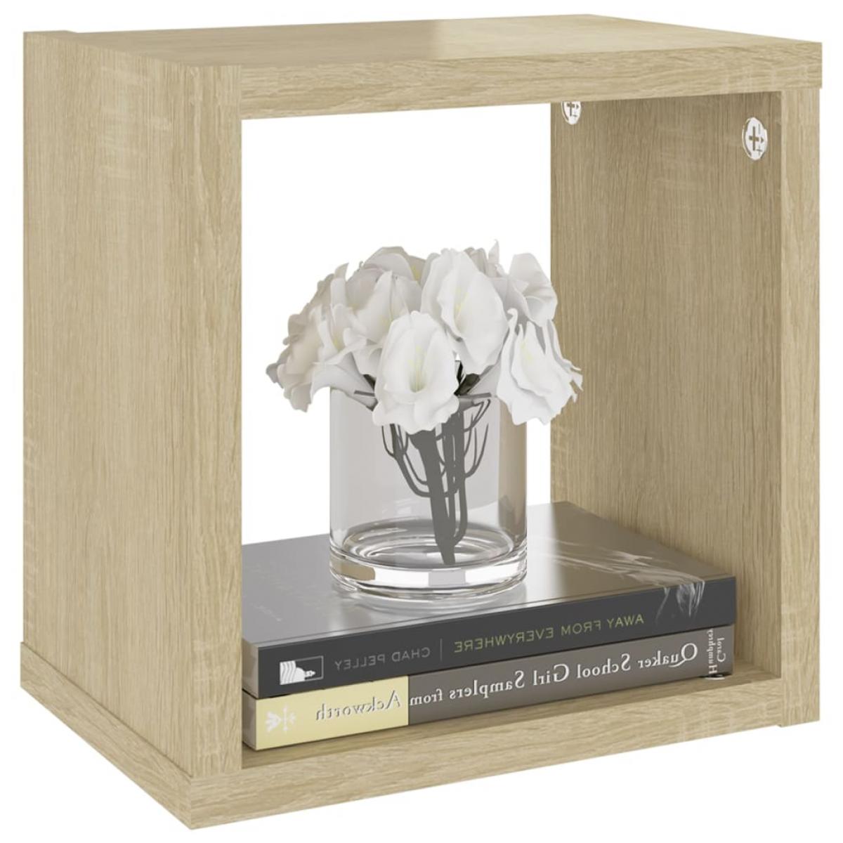 Estantes de cubo de pared 4 uds color roble 22x15x22 cm