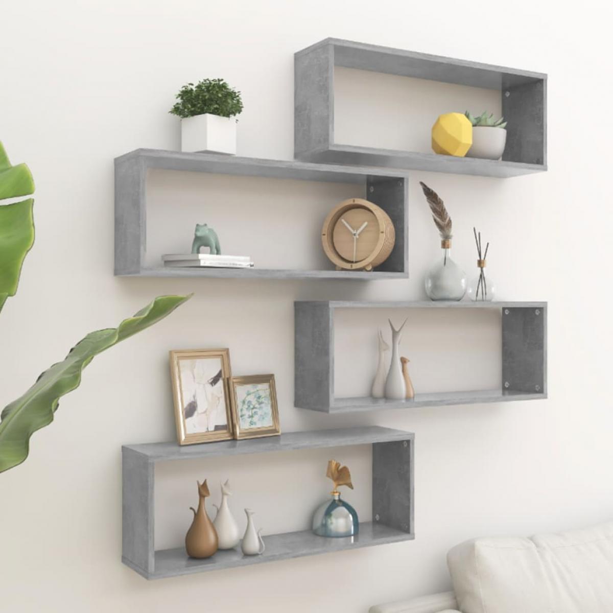 Estante cubo pared 4 uds madera ingeniería hormigón 60x15x23cm