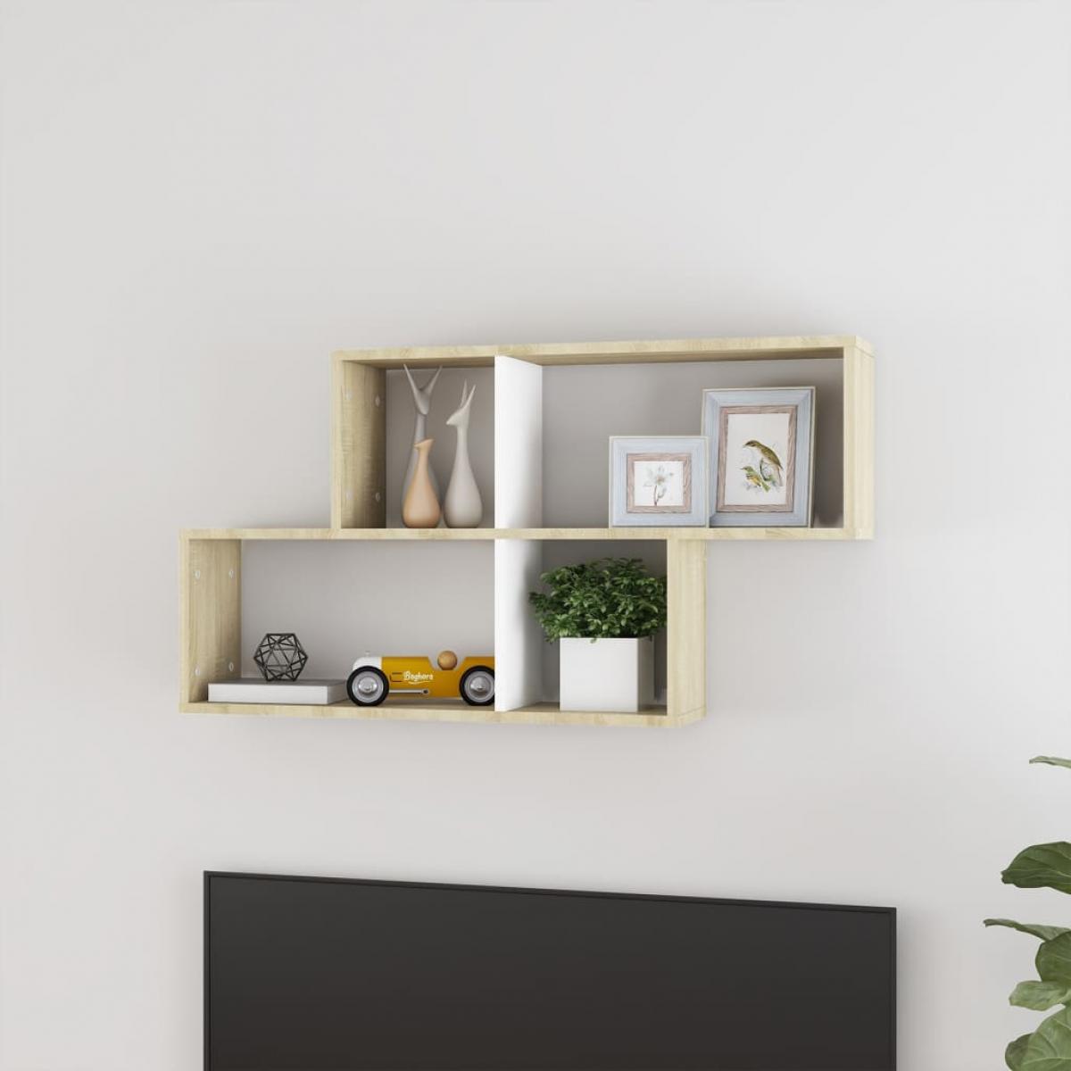 Estantería de pared aglomerado blanco roble Sonoma 100x18x53 cm