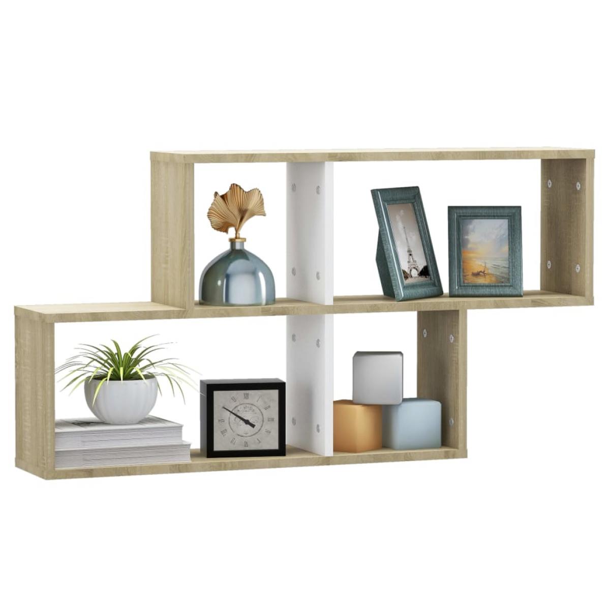 Estantería de pared aglomerado blanco roble Sonoma 100x18x53 cm