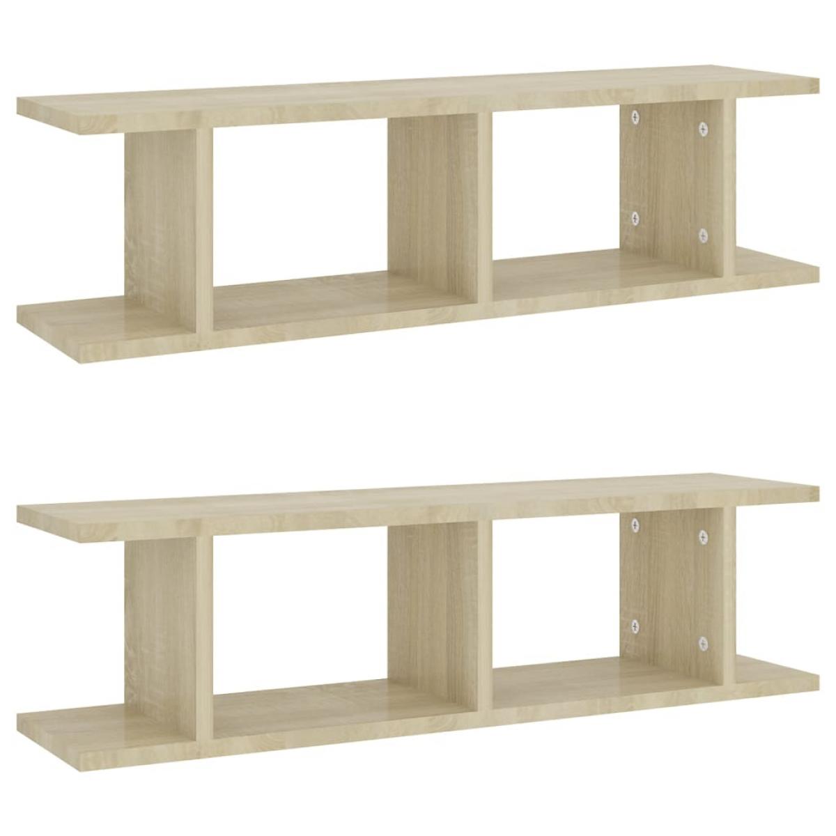 Estantes de pared 2 uds contrachapada roble Sonoma 75x18x20 cm