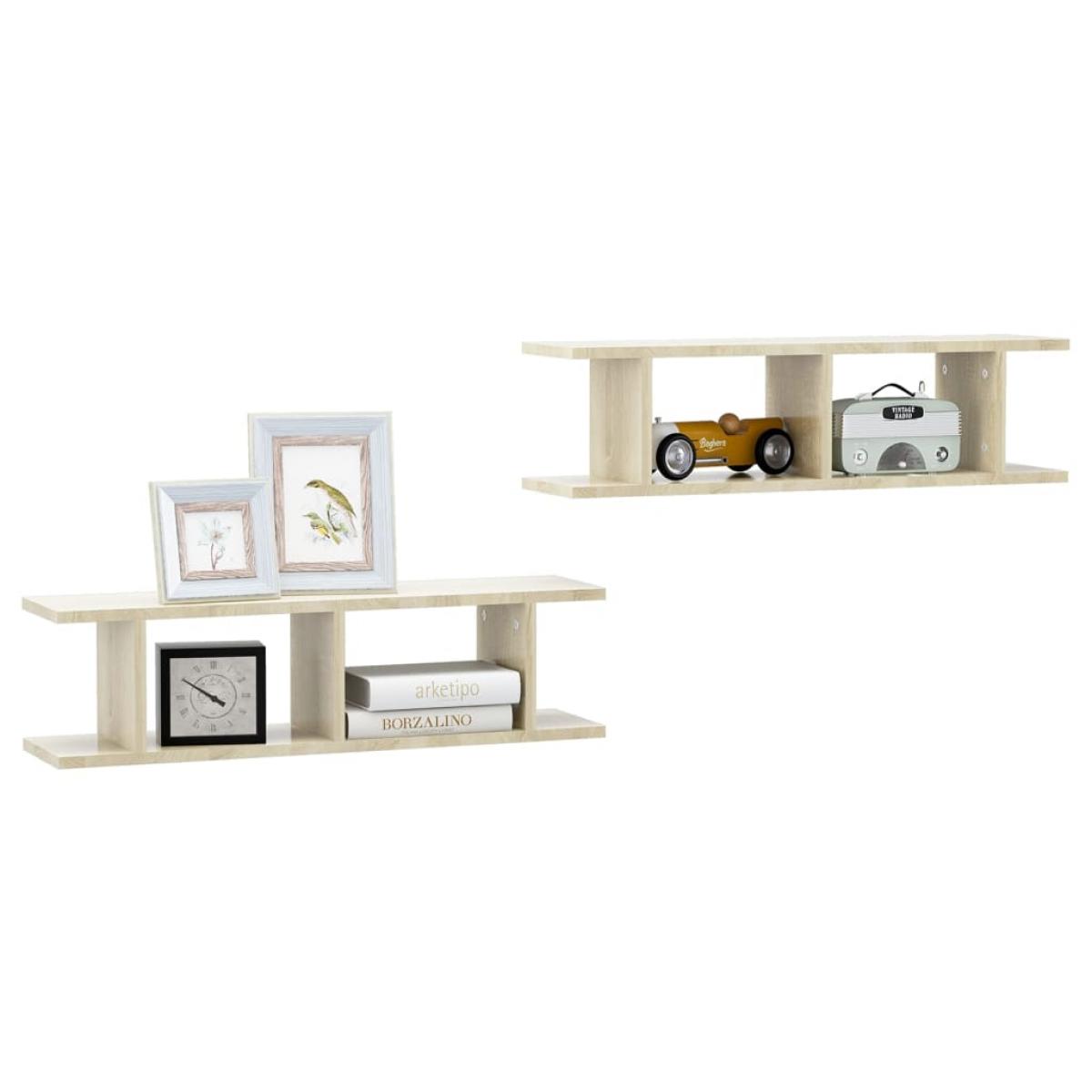 Estantes de pared 2 uds contrachapada roble Sonoma 75x18x20 cm