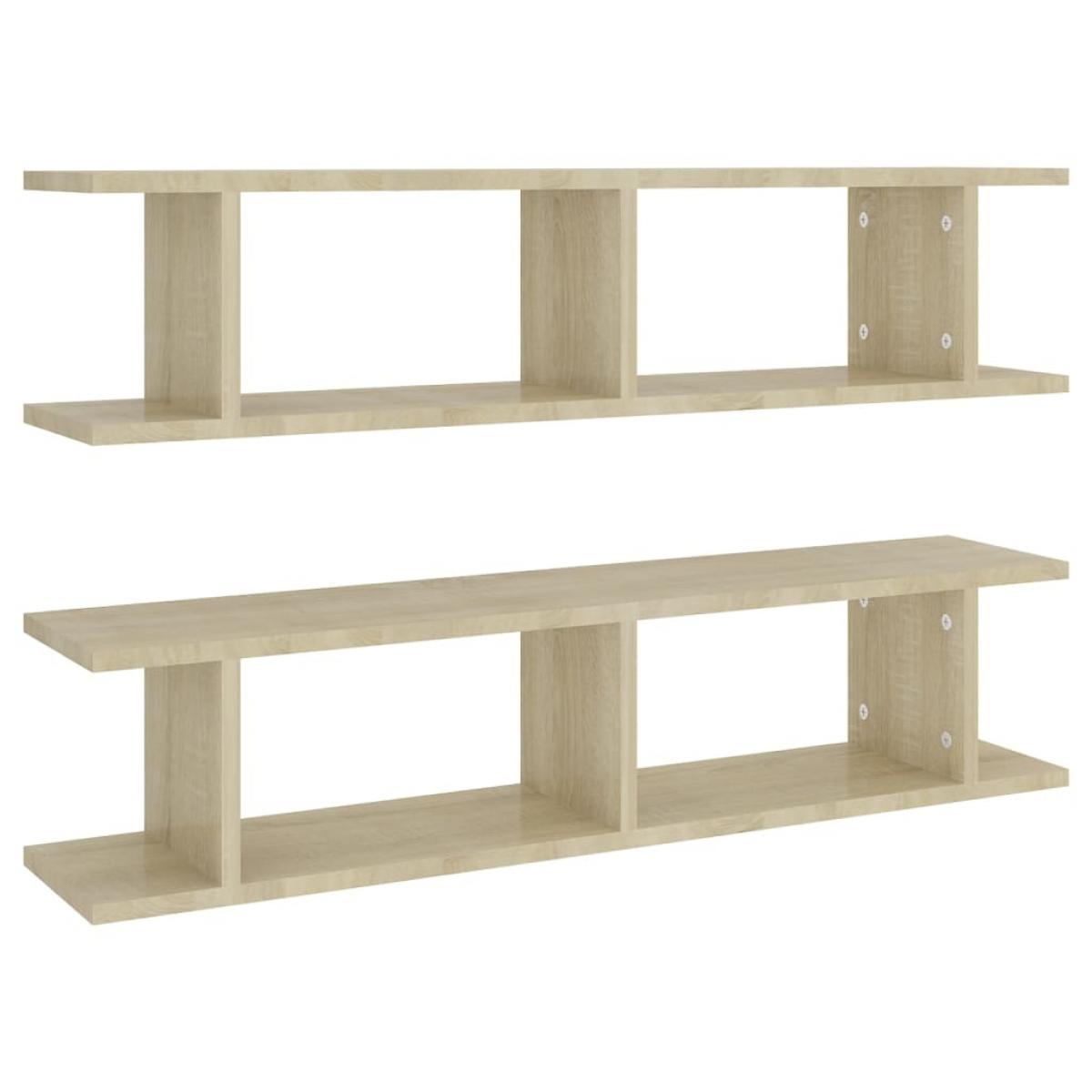 Estantes de pared 2 uds aglomerado color roble 90x18x20 cm