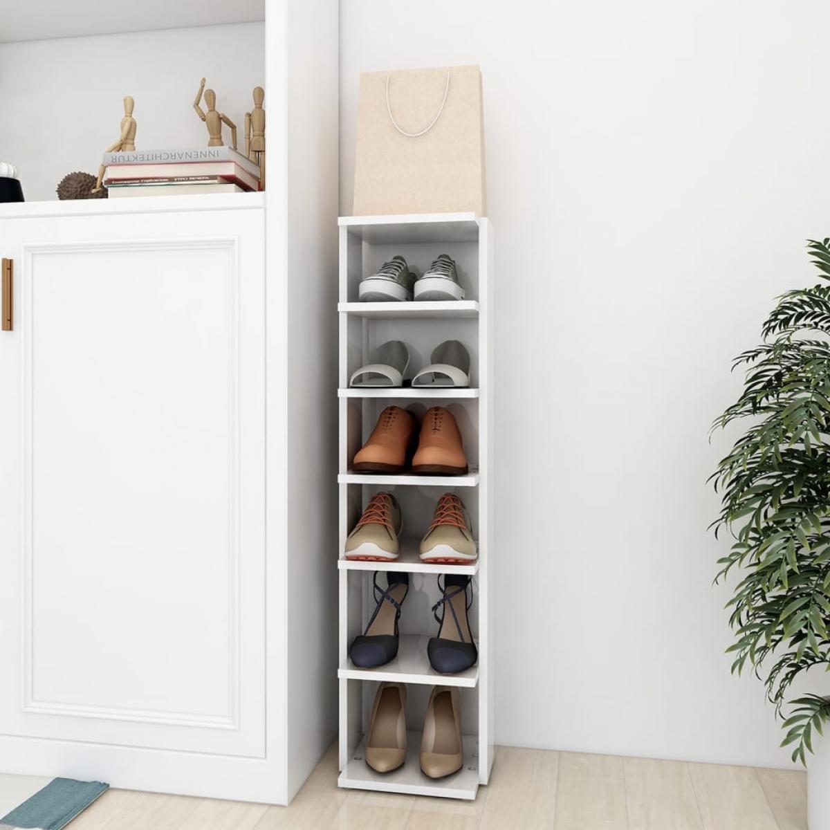 Mueble zapatero contrachapada blanco brillo 27,5x27x102 cm