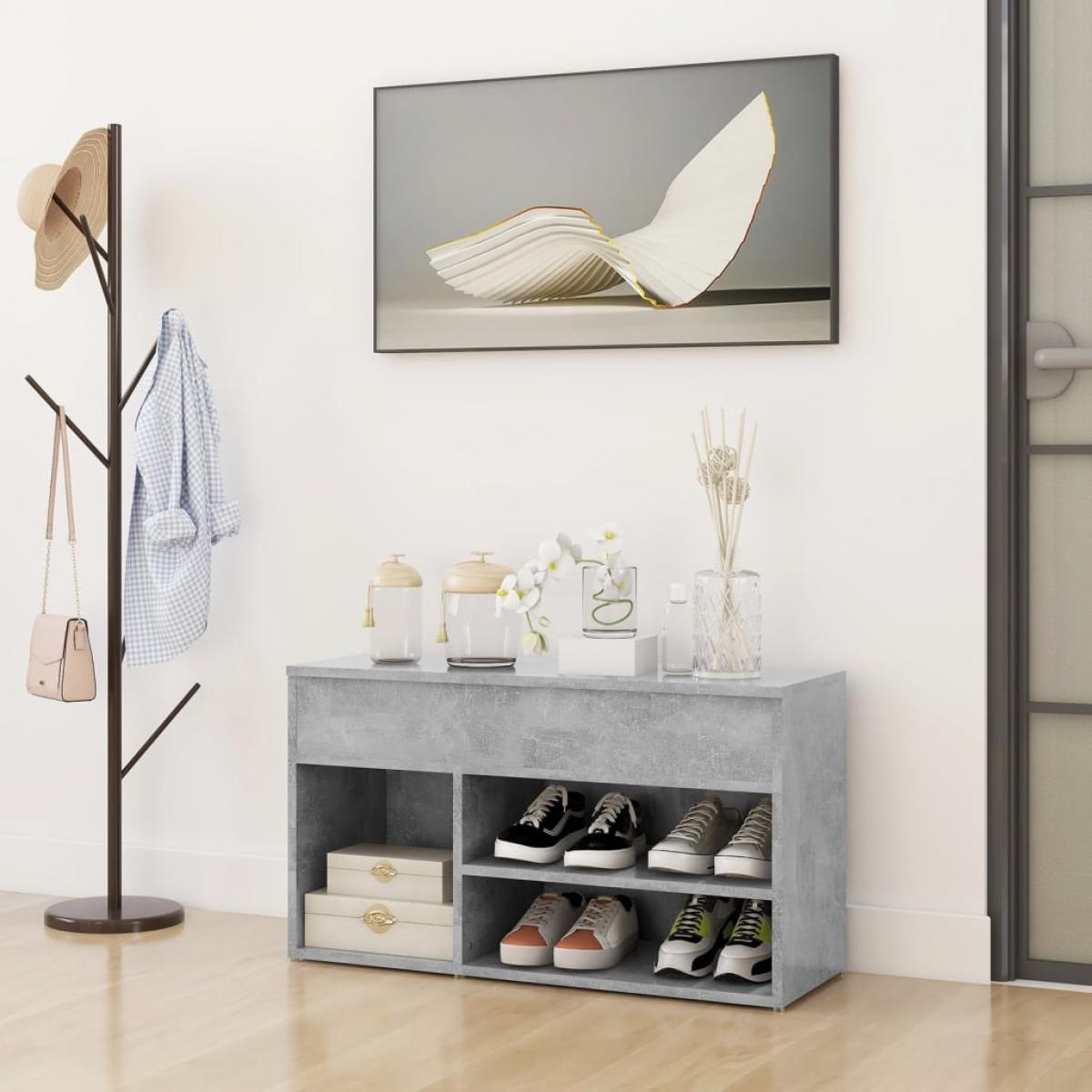 Banco zapatero de aglomerado gris hormigón 80x30x45 cm