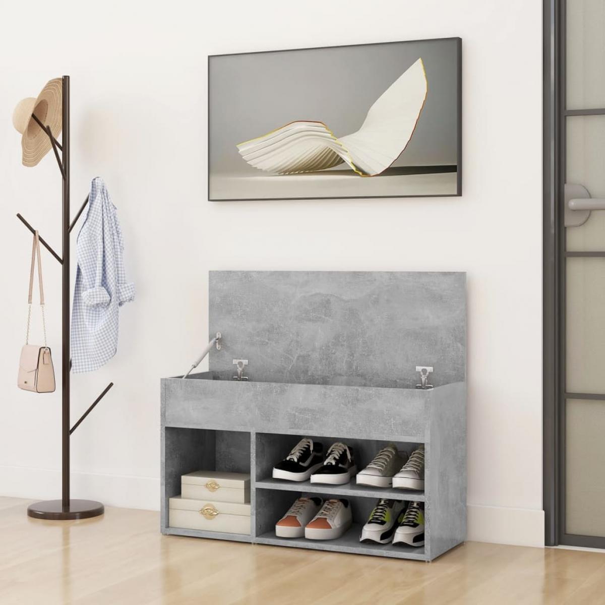 Banco zapatero de aglomerado gris hormigón 80x30x45 cm