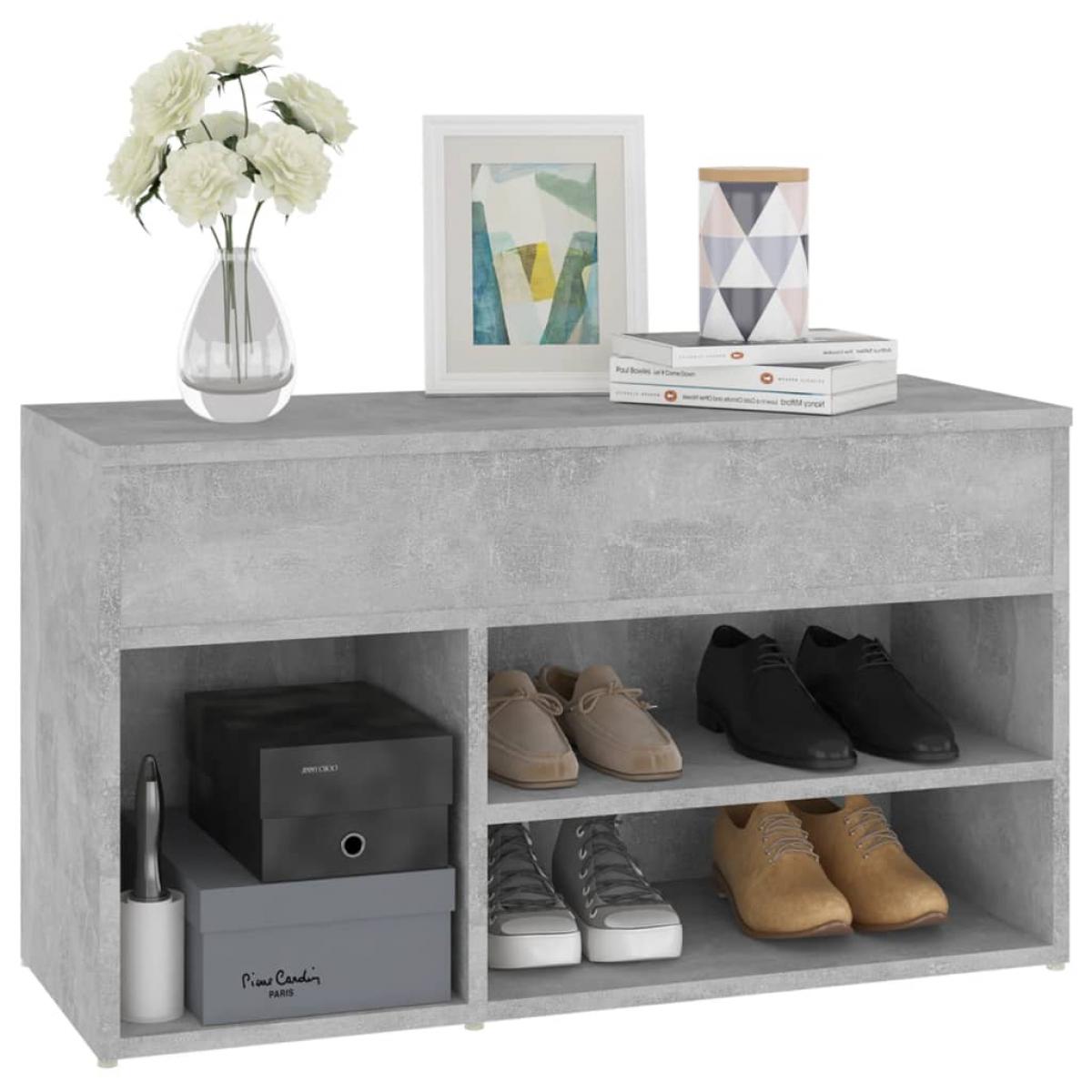 Banco zapatero de aglomerado gris hormigón 80x30x45 cm