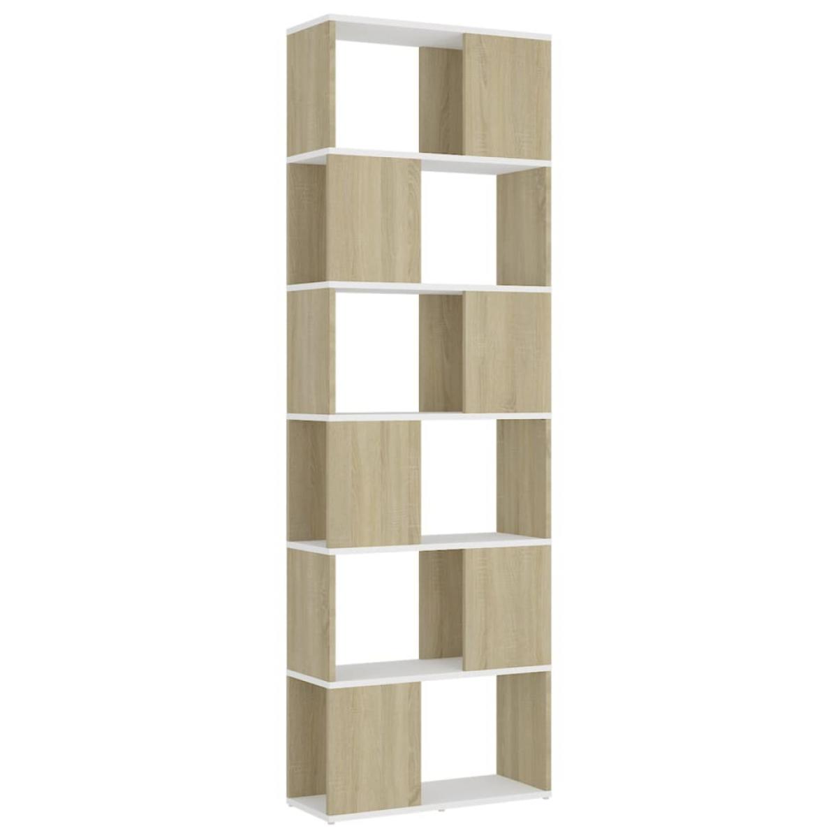 Estantería divisor de espacios blanco y Sonoma 60x24x186 cm