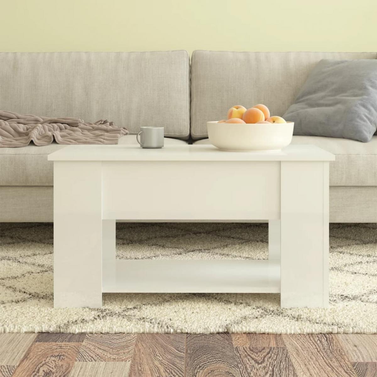 Mesa de centro madera de ingeniería blanco brillo 79x49x41 cm