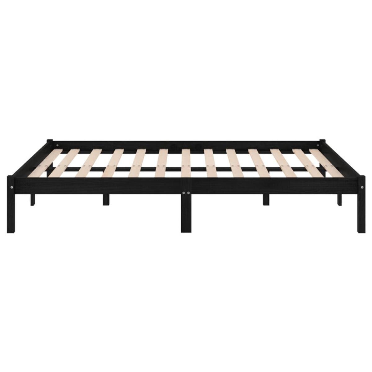 Estructura de cama doble sin colchón madera maciza negro