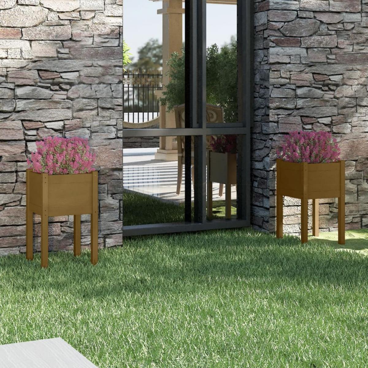 Jardineras 2 uds madera maciza de pino marrón miel  40x40x70 cm