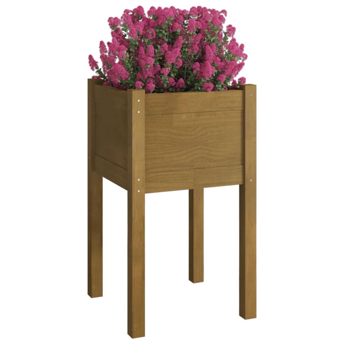 Jardineras 2 uds madera maciza de pino marrón miel  40x40x70 cm