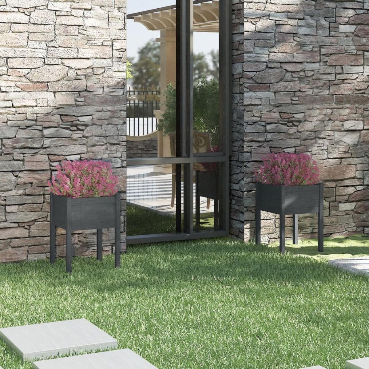 Jardineras 2 uds madera maciza de pino gris 50x50x70 cm