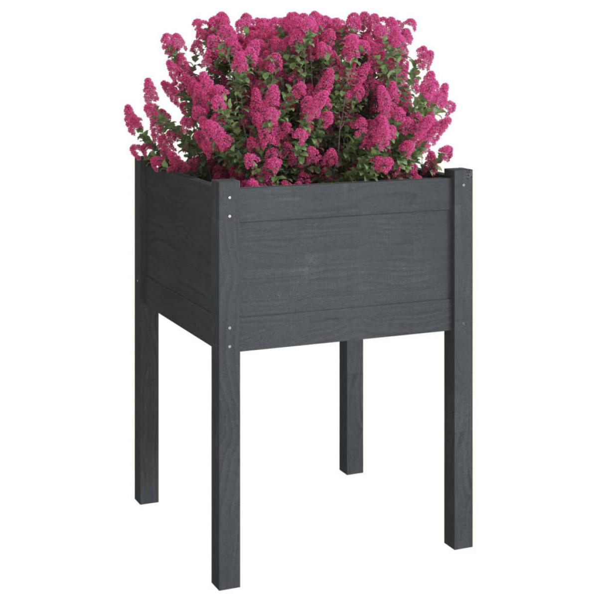 Jardineras 2 uds madera maciza de pino gris 50x50x70 cm