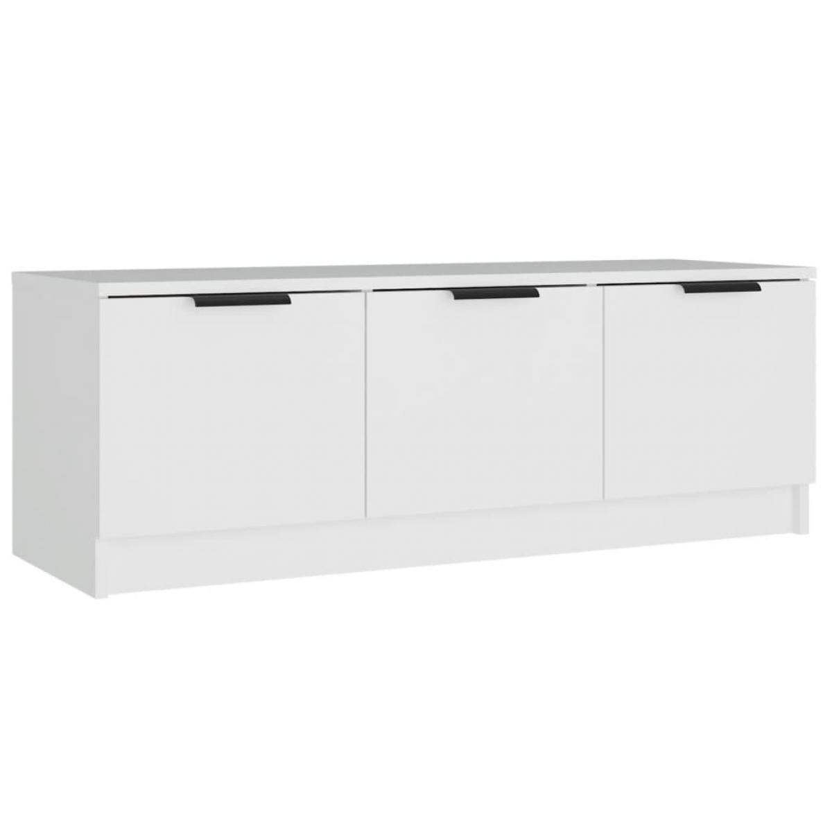 Mueble de TV madera contrachapada blanco 102x35x36,5 cm