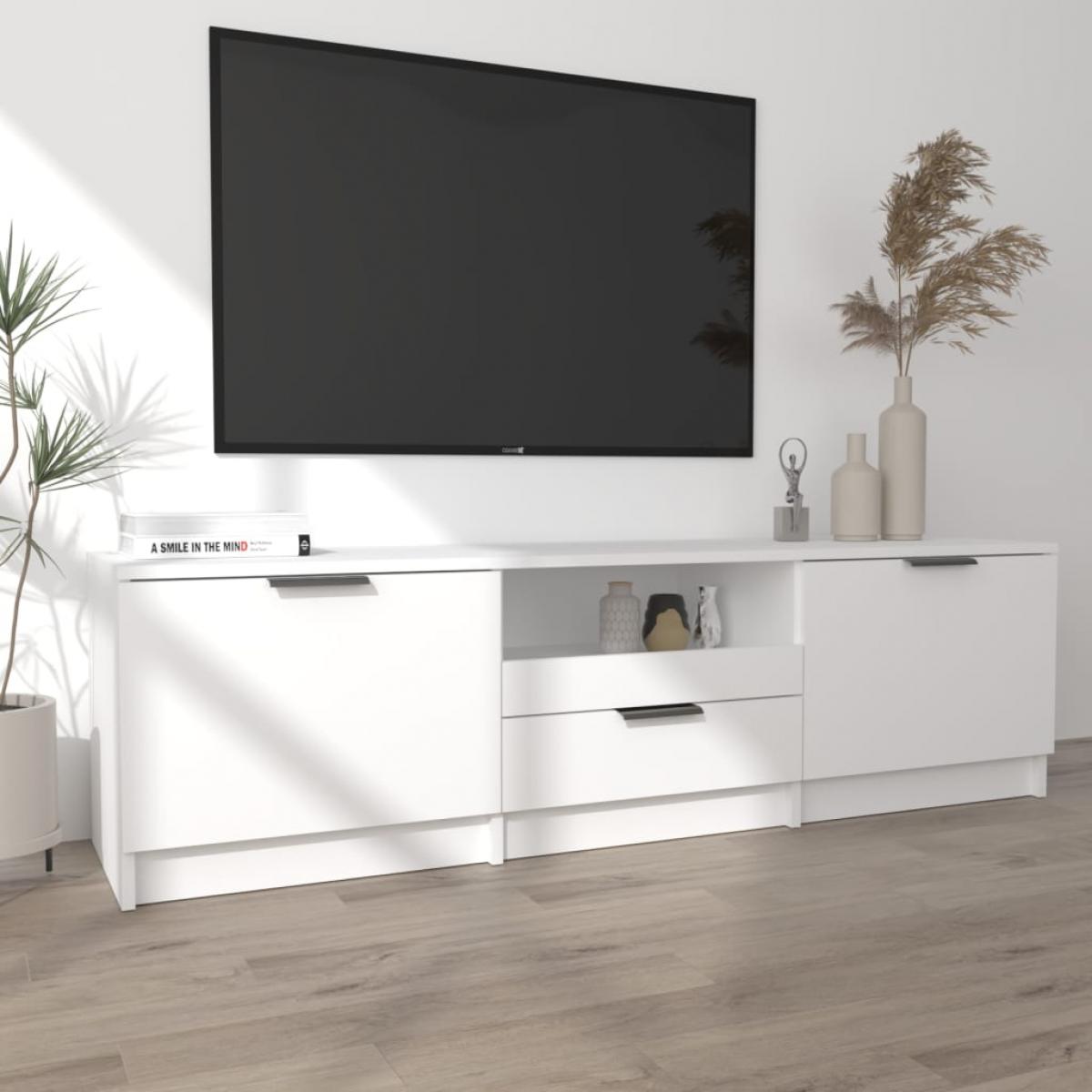 Mueble para TV madera contrachapada blanco 140x35x40 cm