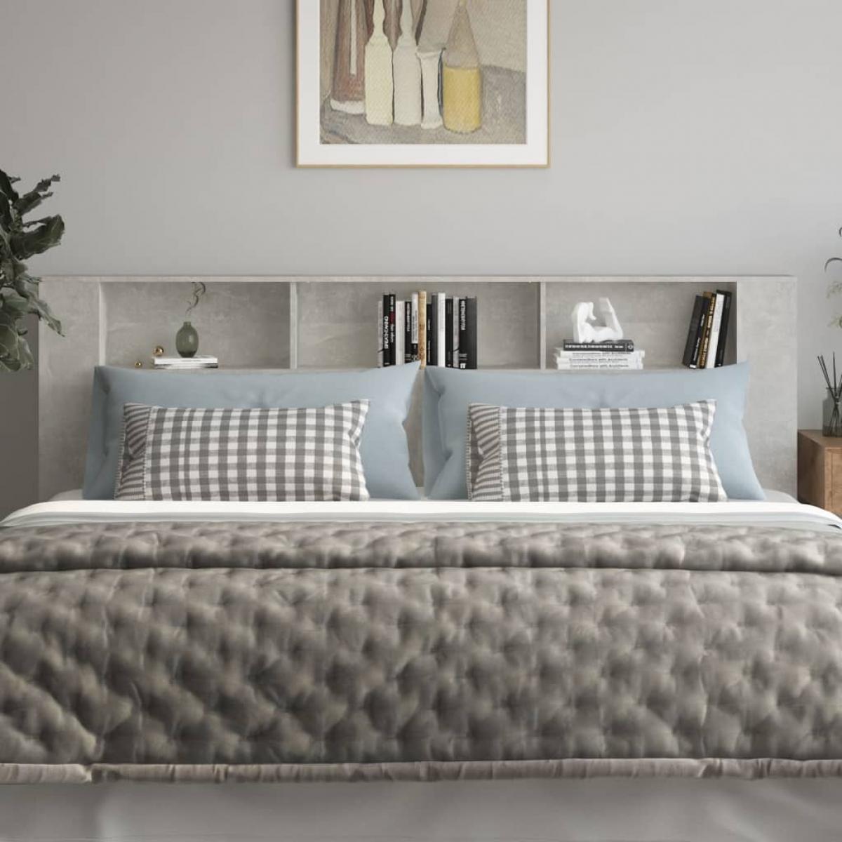 Mueble cabecero gris hormigón 220x18,5x104,5 cm