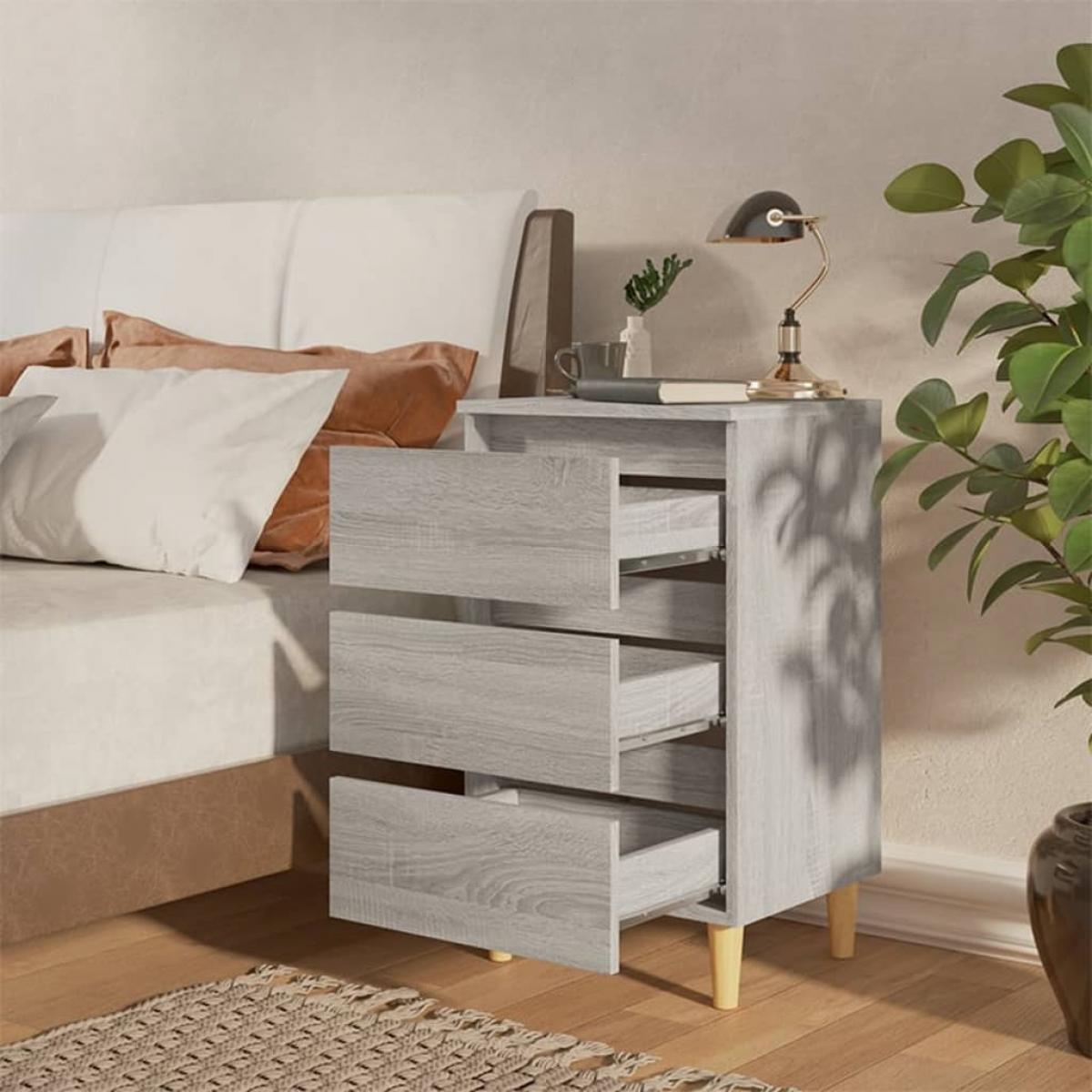 Mesita de noche con patas madera maciza gris Sonoma 40x35x69 cm