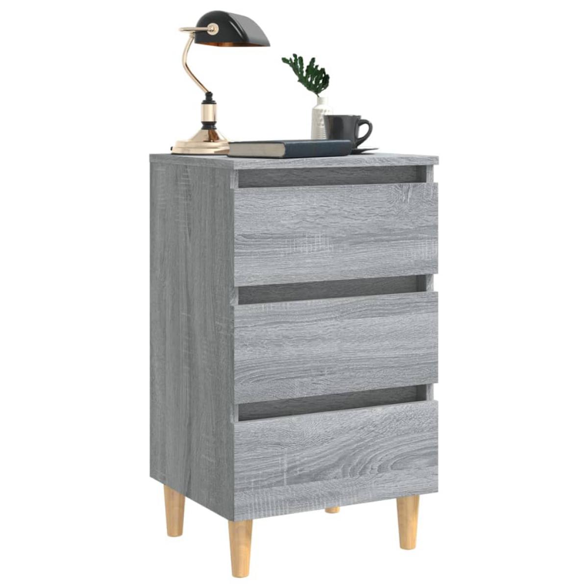 Mesita de noche con patas madera maciza gris Sonoma 40x35x69 cm