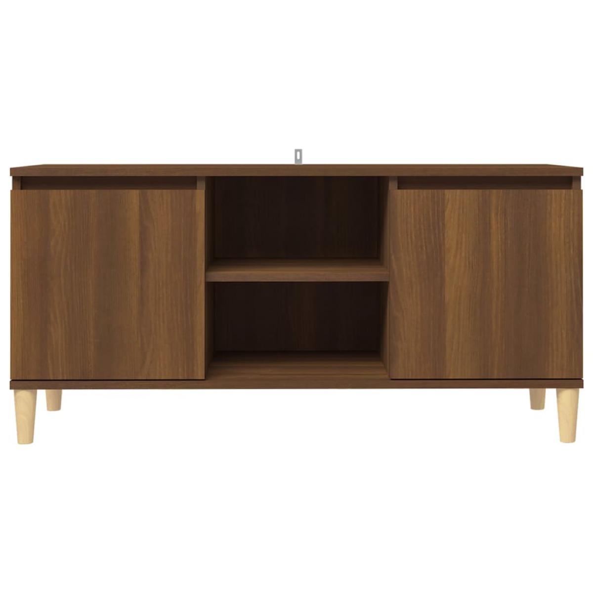 Mueble de TV patas madera maciza marrón roble 103,5x35x50 cm