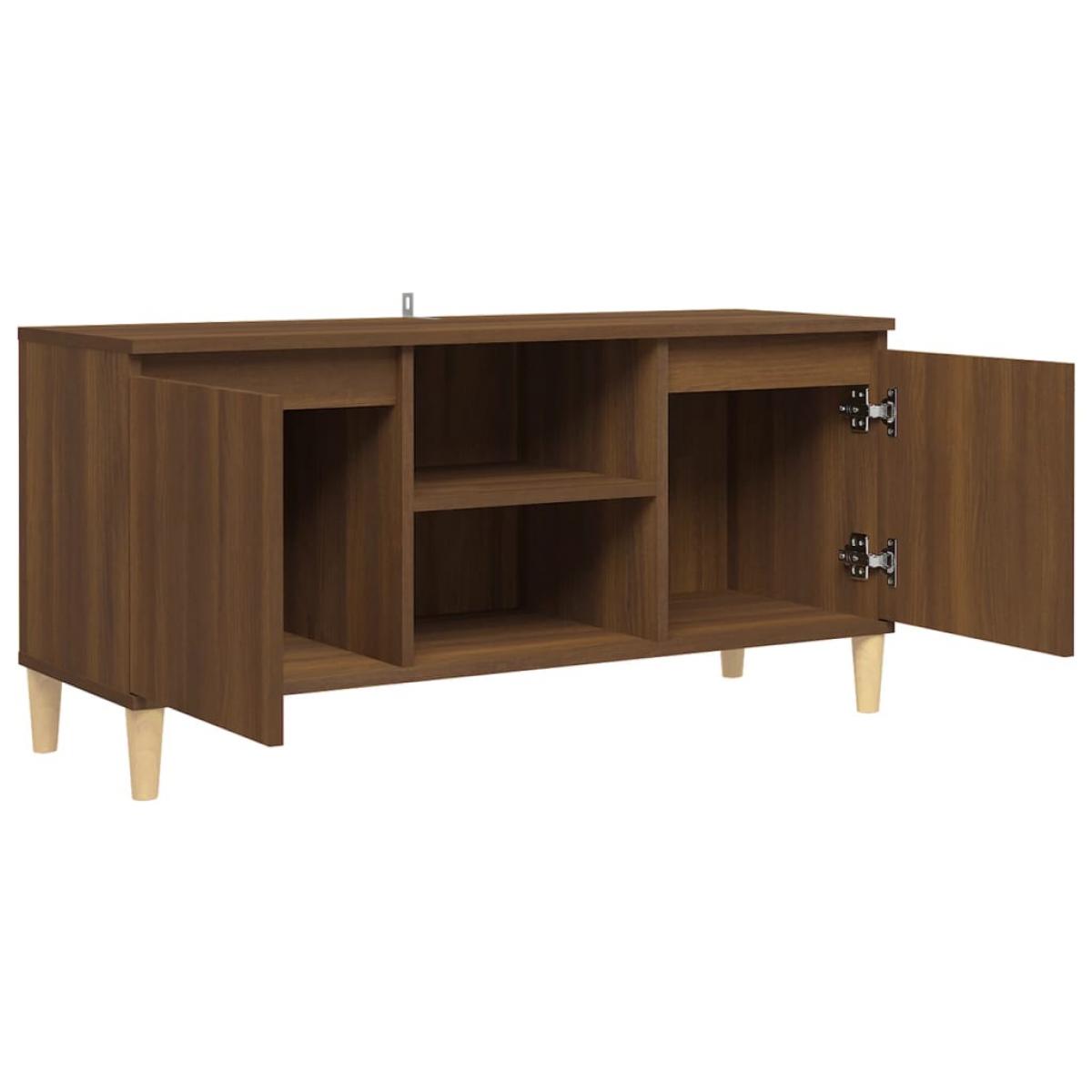Mueble de TV patas madera maciza marrón roble 103,5x35x50 cm