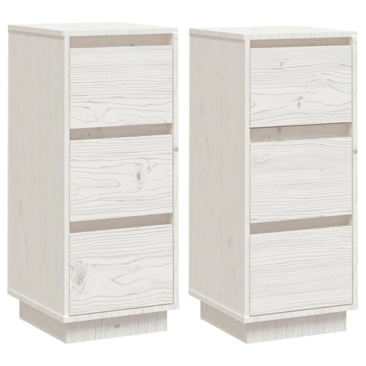 Aparador 2 uds madera maciza de pino blanco 32x34x75 cm