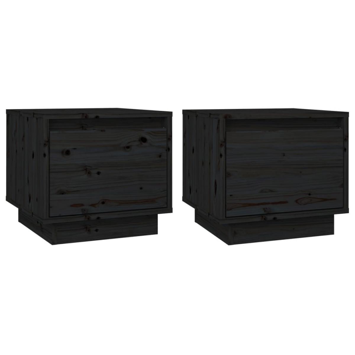 Mesitas de noche 2 uds madera maciza de pino negro 35x34x32 cm
