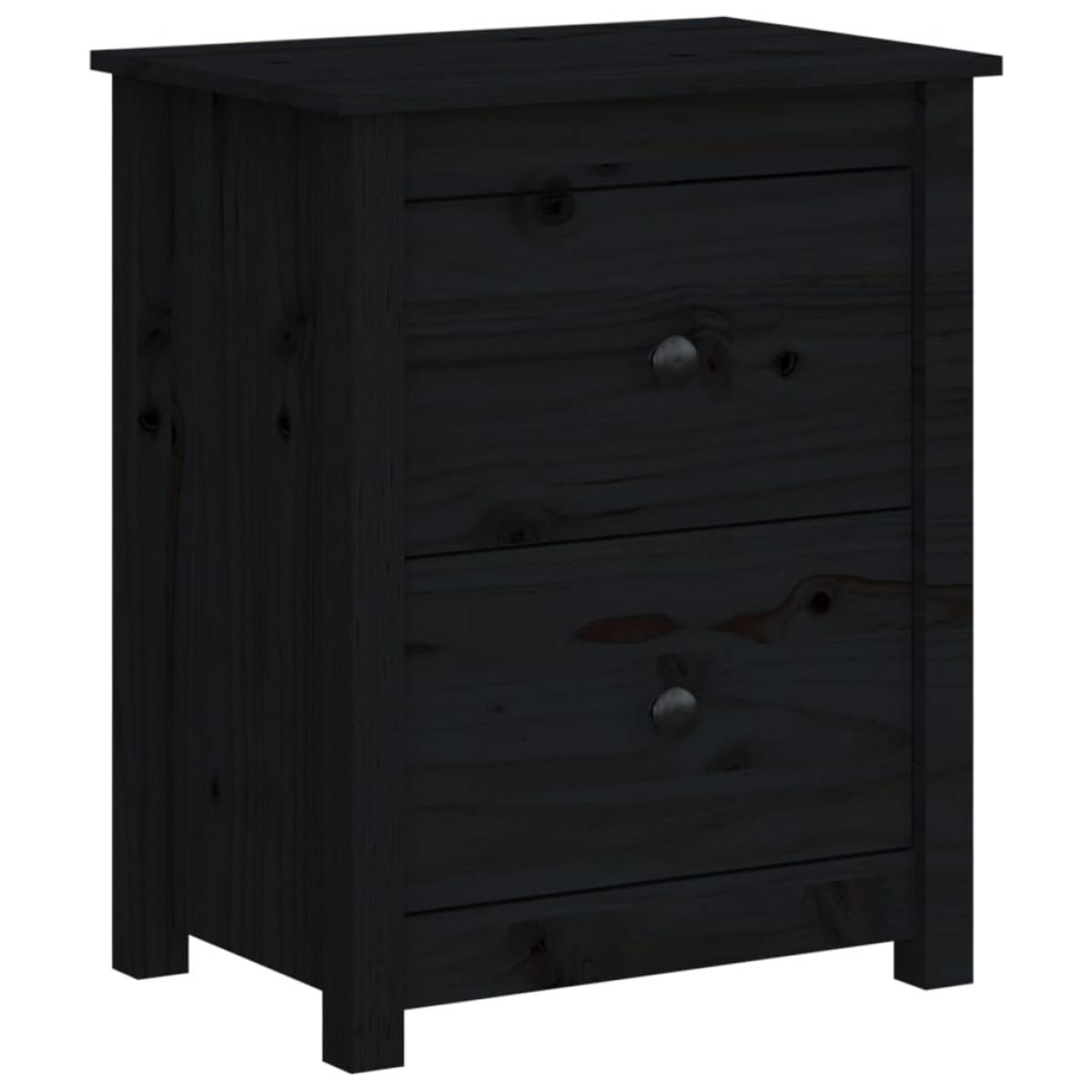 Mesita de noche madera maciza de pino negra 50x35x61,5 cm